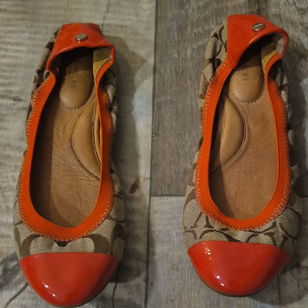 Coach Women's Orange and Brown Ballet Flats - Picture 2 of 9
